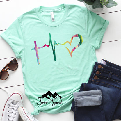 Watercolor Heartbeat Cross - Build Your Own Shirt
