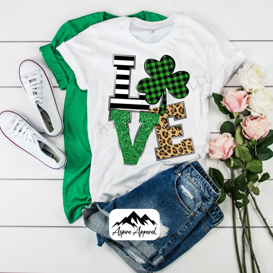 LOVE with Plaid Shamrock and Leopard - Build Your Own Shirt